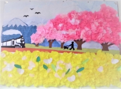 サクラ並木と菜の花畑